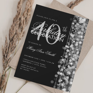 Elegant 40. Geburtstag Glam Glitzern Silver Black Einladung
