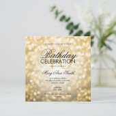 Elegant 40. Geburtstag Party Gold Glitzer Lights Einladung (Stehend Vorderseite)