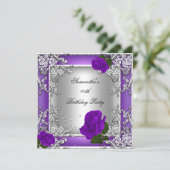 Elegant 40. Geburtstag Party Lila Rose Silver Einladung (Stehend Vorderseite)