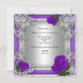 Elegant 40. Geburtstag Party Lila Rose Silver Einladung (Rückseite)