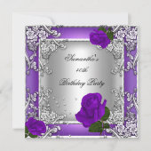 Elegant 40. Geburtstag Party Lila Rose Silver Einladung (Vorderseite)
