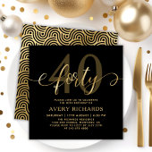 Elegant 40 Gold Script Black 40. Geburtstag Einladung