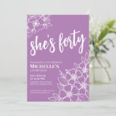 Elegant 40 Lila 40. Geburtstag Party Einladung (Stehend Vorderseite)