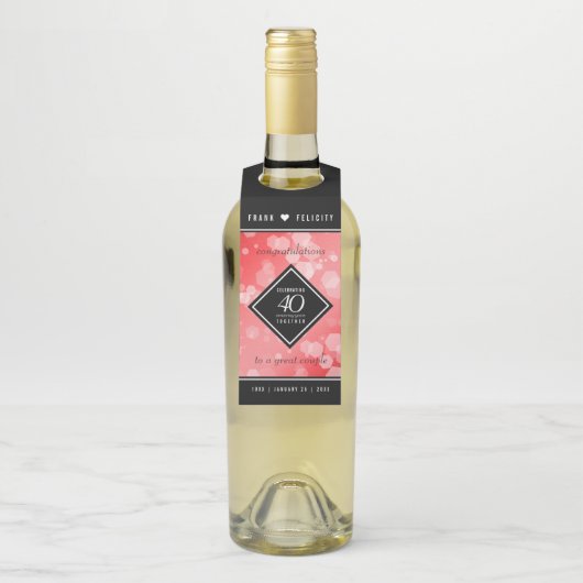 Elegant 40. Ruby Hochzeitstag Feier Flaschenanhänger (Auf Flasche)
