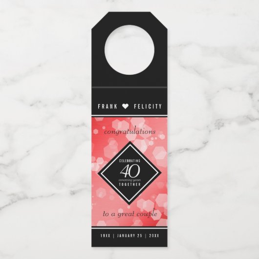 Elegant 40. Ruby Hochzeitstag Feier Flaschenanhänger (Vorderseite)