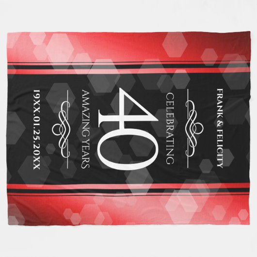 Elegant 40. Ruby Hochzeitstag Feier Fleecedecke (Vorderseite (Horizontal))