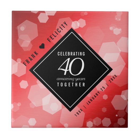 Elegant 40. Ruby Hochzeitstag Feier Fliese (Vorderseite)