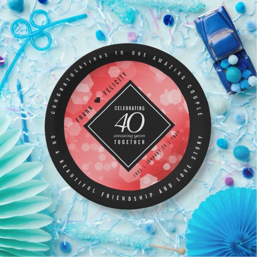 Elegant 40. Ruby Hochzeitstag Feier Pappteller (Party)