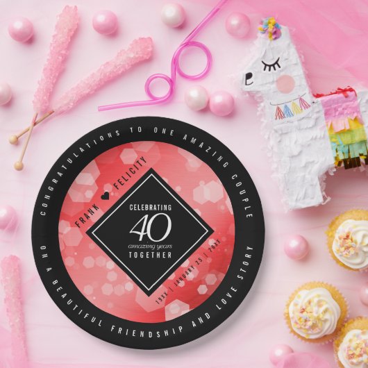 Elegant 40. Ruby Hochzeitstag Feier Pappteller (Party)