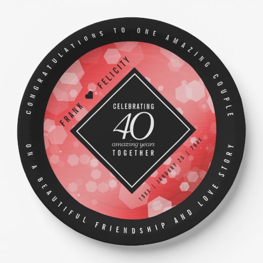 Elegant 40. Ruby Hochzeitstag Feier Pappteller (Vorderseite)