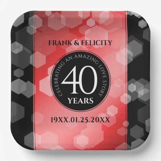 Elegant 40. Ruby Hochzeitstag Feier Pappteller (Vorderseite)