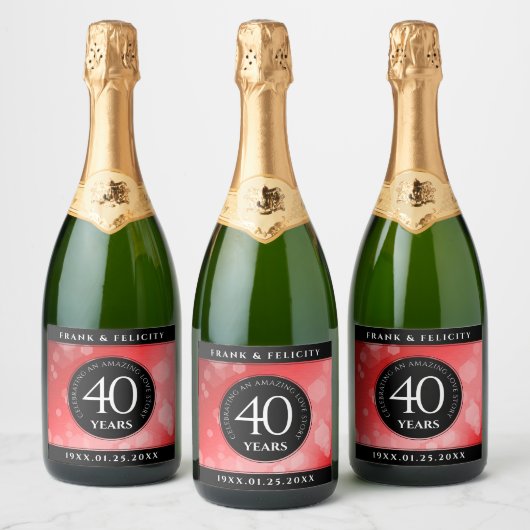 Elegant 40. Ruby Hochzeitstag Feier Schaumweinetikett (Flaschen)