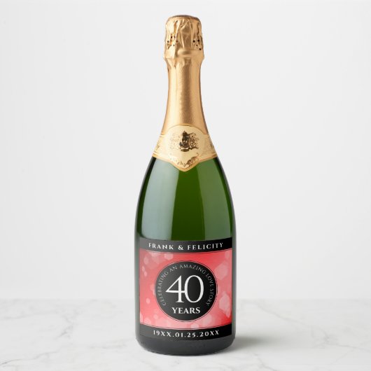 Elegant 40. Ruby Hochzeitstag Feier Schaumweinetikett (Vorderseite)