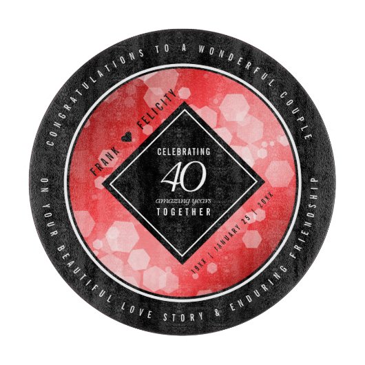 Elegant 40. Ruby Hochzeitstag Feier Schneidebrett (Vorderseite)