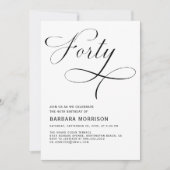 Elegant 40. Script Minimalistisch Geburtstag Einladung (Vorderseite)