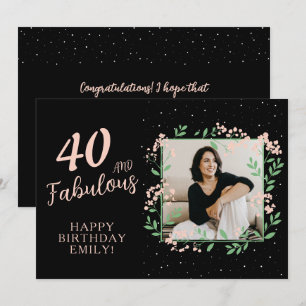 Elegant 40 und Fabulous Flower 40. Geburtstagsfoto Karte
