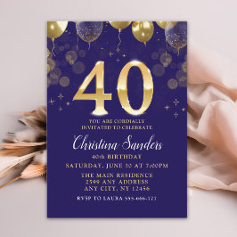 Elegant 40th Birthday Invitation with Gold Ballons Einladung