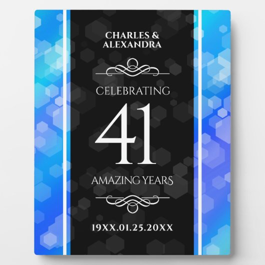 Elegant 41. Blue Topaz Hochzeitstag Fotoplatte (Vorderseite)