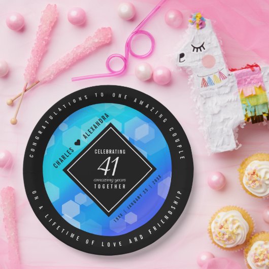 Elegant 41. Blue Topaz Hochzeitstag Pappteller (Party)