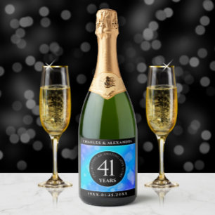 Elegant 41. Blue Topaz Hochzeitstag Schaumweinetikett