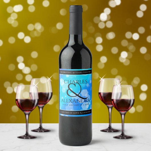 Elegant 41. Blue Topaz Hochzeitstag Weinetikett