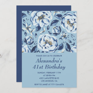 Elegant 41. Geburtstag Einladungen Floral Blue
