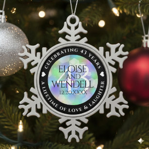 Elegant 43. Opal Hochzeitstag Schneeflocken Zinn-Ornament