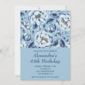 Elegant 44. Geburtstag Einladungen Floral Blue (Vorderseite)
