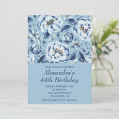 Elegant 44. Geburtstag Einladungen Floral Blue (Stehend Vorderseite)