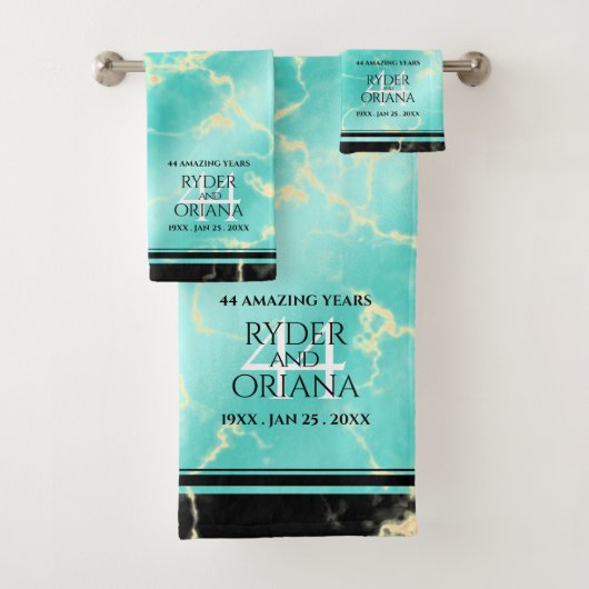 Elegant 44. Hochzeitstag in Türkis Badhandtuch Set (Insitu)