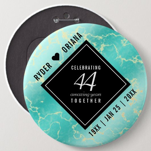 Elegant 44. Hochzeitstag in Türkis Button (Vorne & Hinten)