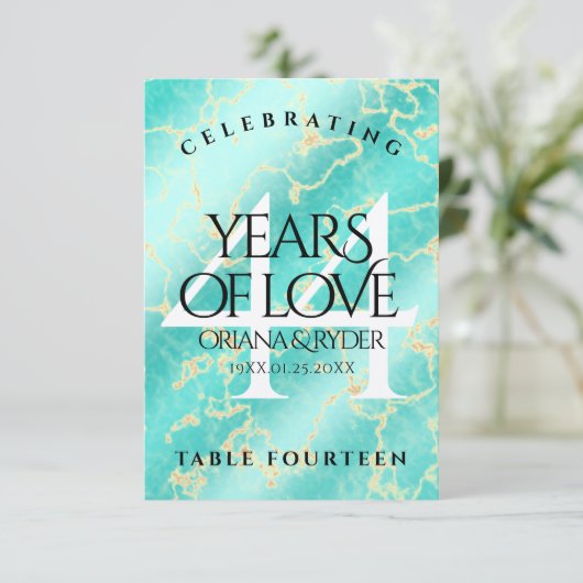 Elegant 44. Hochzeitstag in Türkis Dankeskarte (Stehend Vorderseite)