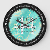 Elegant 44. Hochzeitstag in Türkis Große Wanduhr (Vorderseite)