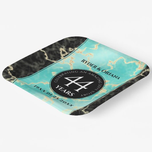 Elegant 44. Hochzeitstag in Türkis Pappteller (Gewinkelt)