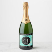 Elegant 44. Hochzeitstag in Türkis Schaumweinetikett (Vorderseite)