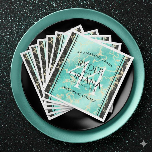 Elegant 44. Hochzeitstag in Türkis Serviette