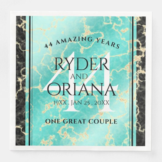 Elegant 44. Hochzeitstag in Türkis Serviette (Vorderseite)