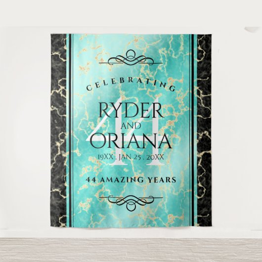 Elegant 44. Hochzeitstag in Türkis Wandteppich (Vorderseite)