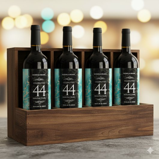 Elegant 44. Hochzeitstag in Türkis Weinetikett