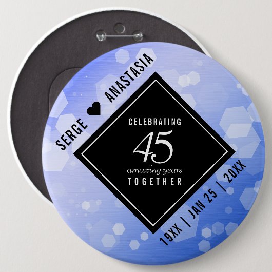 Elegant 45. Sapphire Hochzeit Jahrestag Button (Vorne & Hinten)