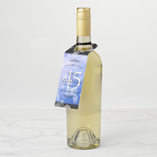 Elegant 45. Sapphire Hochzeit Jahrestag Flaschenanhänger (Angewinkelt)