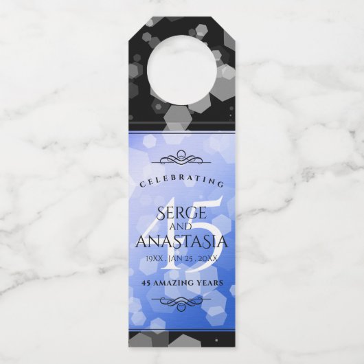 Elegant 45. Sapphire Hochzeit Jahrestag Flaschenanhänger (Rückseite)