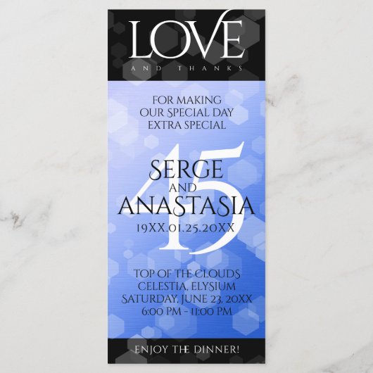 Elegant 45. Sapphire Hochzeit Jahrestag Menükarte (Rückseite)