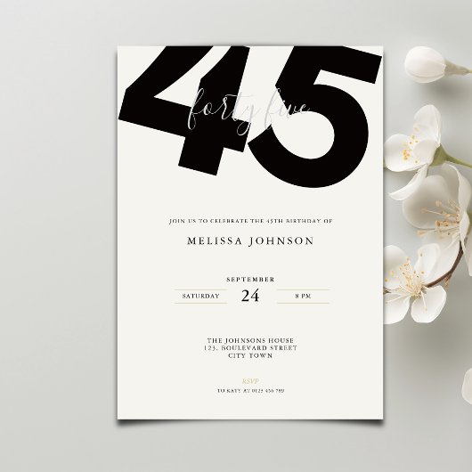 Elegant 45th Birthday Invitation - Minimal Style Einladung