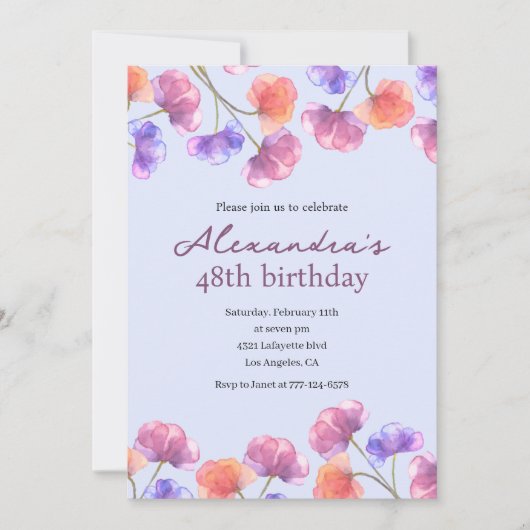 Elegant 48. Einladungen Boho Floral Chic (Vorderseite)