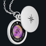 Elegant 48. Geburtstag von Amethyst Medaillon<br><div class="desc">Feiern Sie den 48. Hochzeitstag mit diesem eleganten Schloss! Elegante Schwarz-Weiß-Schriften mit vergoldeten sechseckigen Konfetti auf einem amethystischen lila Hintergrund fügen diesem besondere Anlass eine unvergessliche Touch und einen außergewöhnlichen Meilenstein hinzu. Passen Sie die Namen der glücklichen Paare an und fügen Sie Termine für ihren Amethyst-Jubiläum hinzu. Design © W.H....</div>