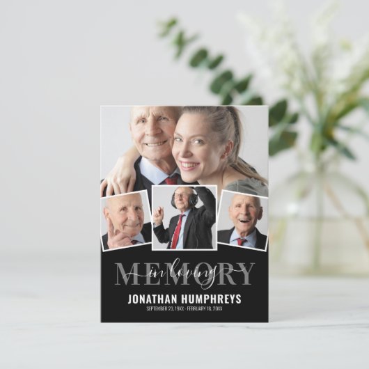 Elegant 4 Foto Beerdigung Dankeskarte (Stehend Vorderseite)