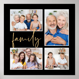 Elegant 4 Foto Collage Family Gold Schwarz Poster