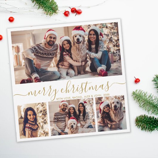 Elegant 4 Foto Collage Gold Script Weihnachten