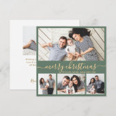 Elegant 4 Foto Collage Grün und Gold Weihnachten (Vorne/Hinten)